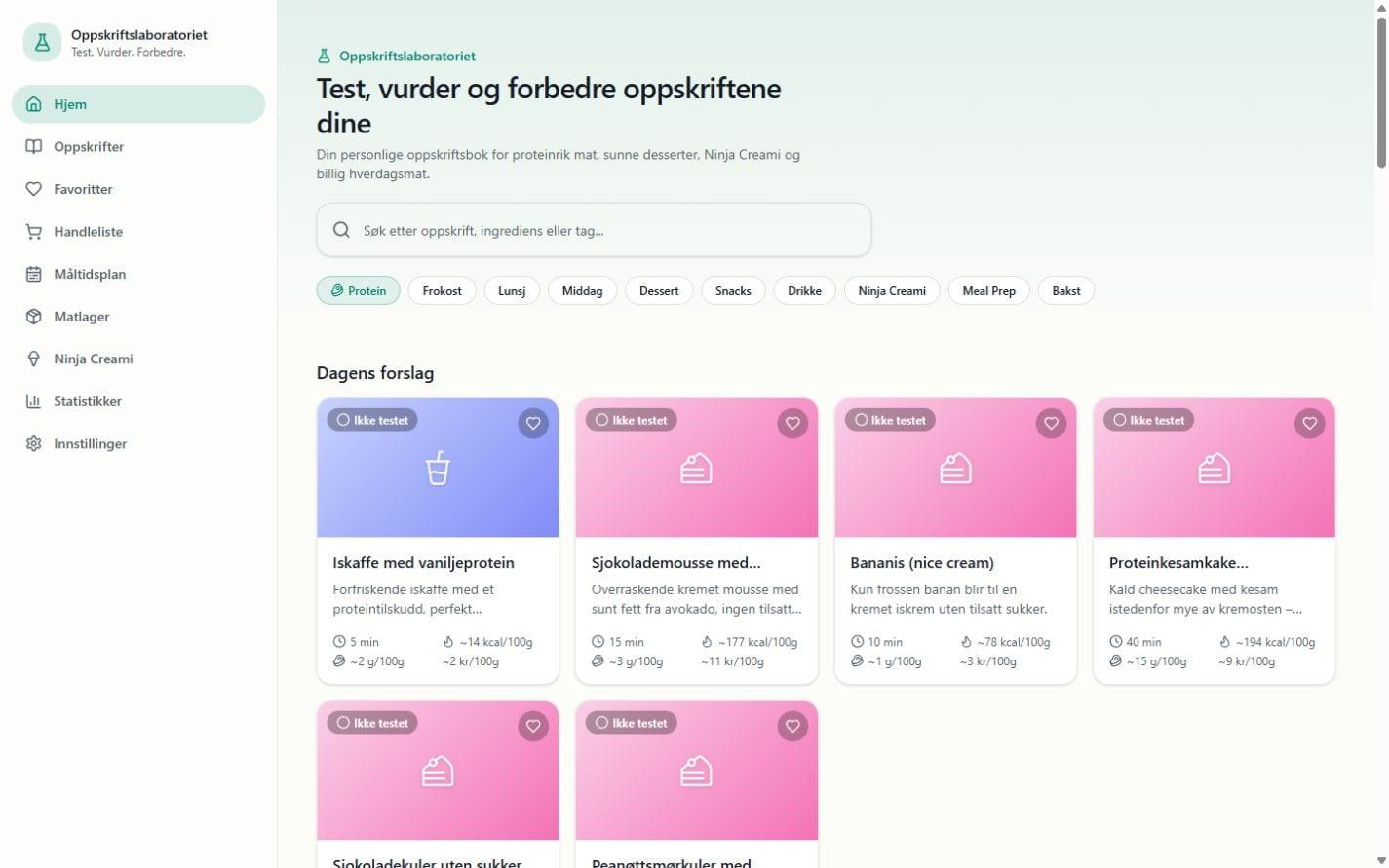 Public interface of Oppskriftslaboratoriet